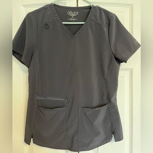 Cherokee Allura V-neck 3-Pocket Scrub Top, Pewter, Small